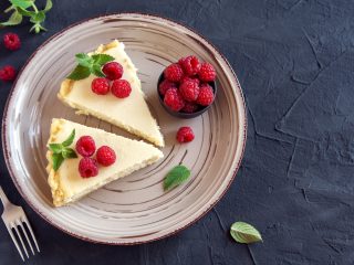 yummy cheesecake and raspberries