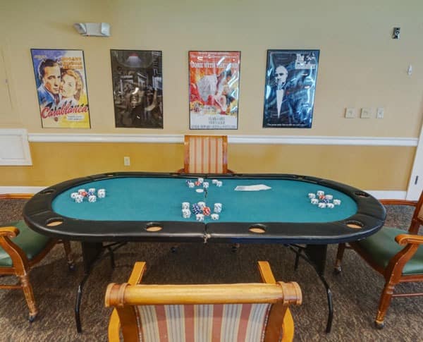 poker table and movie posters