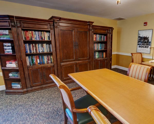 sitting area with a library