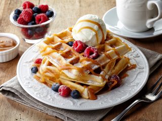 breakfast of waffles and berries
