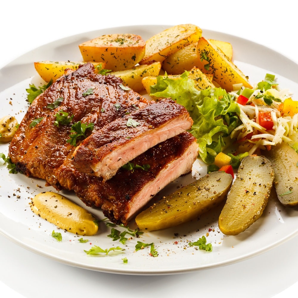 rib potato and salad dinner