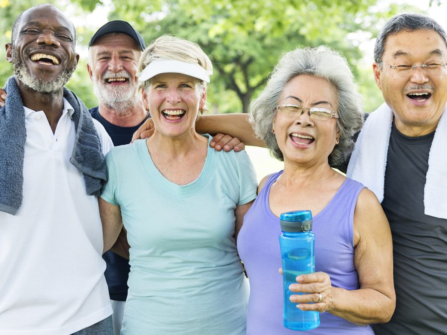 older people laughing after exercising