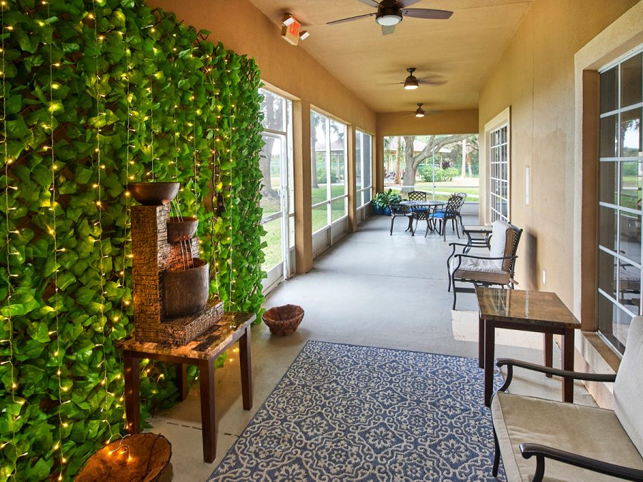 sitting area looking out on back yard