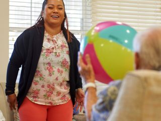 exercise class with beach ball