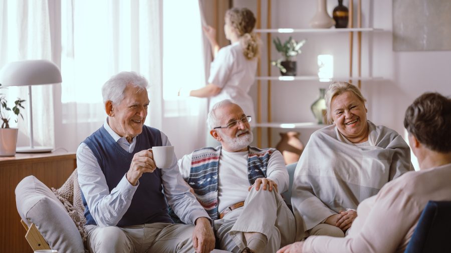 family visiting with each other